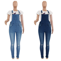 Pantalon en jean skinny à taille mi-haute pour femme, avec revers retroussé, pantalon en jean Gallus, salopette avec bretelles