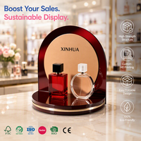 Présentoir de Luxe en Acrylique Bordeaux pour Parfums, Arche avec Bordure Dorée, Base Miroir, pour Cosmétiques et Bijoux, Magasin de Détail, OEM, LED