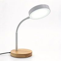 Lampe de bureau LED 8W 480lm avec col de cygne flexible, lampe de lecture AC avec base en bois, température de couleur réglable et intensité variable
