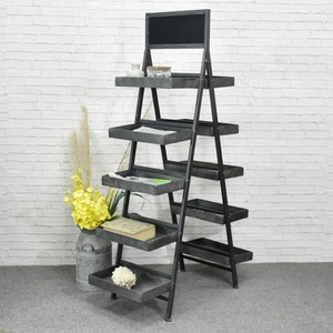 Vintage Industrial Antique Metal Flower Stand Galvanized Ladder Design <strong>Garden</strong> Folded Flower <strong>Shelving</strong> With Blackboard for Plants - Product Image 5