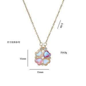 Collier RQ Fashion, ouverture magnétique <span class=keywords><strong>faible</strong></span>, pendentif trèfle en cuivre, collier en or 18 carats incrusté de zircon, vente en gros d'usine - Product Image 5