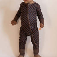 Combinaison en jersey de bambou avec fermeture éclair bidirectionnelle personnalisée, écologique, unisexe, pour bébé, imprimée