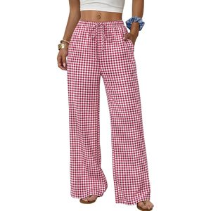 Women's Linen Summer Palazzo Pants Wide Leg High Waist <b>Flowy</b> Beach Trousers With Pockets Breathable Lightweight - Product Image 1