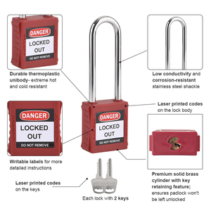 Elecpopular Industrial Non Conductive Nylon Body 76mm <strong>Long</strong> Label Lockout <strong>Padlock</strong> Steel <strong>Shackle</strong> Master Key Safety <strong>Padlock</strong> - Product Image 6