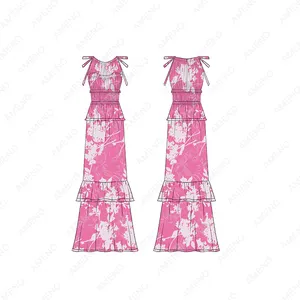 2024 Summer New Look Sexy Women Ladies Tie Dye Print Open Backless Loose Maxi Clothing Long Flowy Dresses