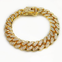 Collier chaîne cubaine plaqué or 18 carats 12 mm, style hip-hop, pour homme, avec maillons cubains épais et sertis de pierres, bijou tendance