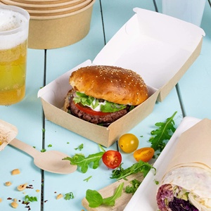 High Quality 11X11X8Cm Square Kraft-White Burger <b>Boxes</b> Single Portion Food Cartons For Hamburger And Sandwich - 300 pcs/carton - Product Image 6