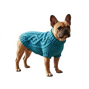 Pull pour chien en tricot torsadé bleu turquoise, col roulé, pull pour animaux de compagnie, doux et chaud, manteau pour <span class=keywords><strong>chiot</strong></span>, pour bouledogues <span class=keywords><strong>français</strong></span>, petits chiens - Product Image 4