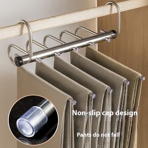 <span class=keywords><strong>Porte</strong></span>-pantalons en métal multifonctionnel, pliable télescopique et multi-niveaux, clip magique pour le rangement des vêtements dans la garde-robe - Product Image 3