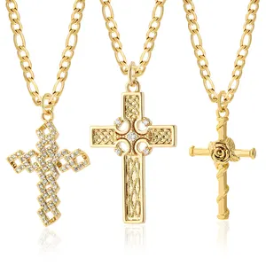 14 stations cross Suppliers-Bijoux religieux musulmans de haute qualité, collier avec pendentif en croix plaqué or, chaîne en acier inoxydable Cz, Micro pavé