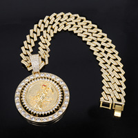 Pendentif Crâne Rotatif Personnalisé avec Strass, Bijoux en Alliage Style Hip-Hop, Collier Saint Jude Ajustable