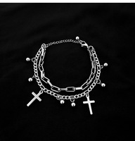 Sseesy Pulsera Custom Hart Charme Cubaanse Schakel Ketting Kruis Armband Dubbele Lagen Jesus Verzilverde Armband Valentines Dag Cadeau