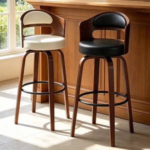 Tabourets de <span class=keywords><strong>bar</strong></span> pivotants avec dossier, style nordique, antique, rétro, rustique, moderne, en cuir et <span class=keywords><strong>bois</strong></span>, de luxe, pour comptoir de maison - Product Image 3