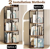 Étagère à livres rotative à 5 niveaux, 360 °   Étagère à livres tournante ronde, grande étagère à livres en bois et en métal pour coin/bureau/maison