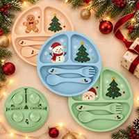 Assiette, cuillère et fourchette pour enfants, design de Noël, nouvelle arrivée, best-seller, silicone antidérapant, assiette en silicone pour bébé