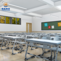 Ensemble de bureau et chaise double pour collège moderne, cadre en tube d'acier écologique, mobilier scolaire