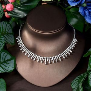 HIBRIDE, colgante de gota de agua, 4 Uds., collar de mujer de Zirconia cúbica completa, conjuntos de joyería de Boda nupcial de Dubái para mujer, bisutería para mujer, N-1750 - Product Image 4