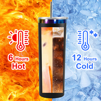 Emballage personnalisé, gobelet isotherme en acier inoxydable 304 de 20 oz, pour gobelet droit et fin, revêtement en poudre avec bordure arc-en-ciel, gravure au laser