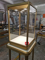 Vitrine à bijoux sur pied exclusive avec éclairage LED intelligent, tour d'exposition haut de gamme en métal et verre pour l'aménagement de boutiques
