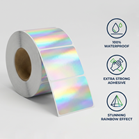 Étiquettes adhésives personnalisées en vinyle holographique argenté, écologiques, durables, imperméables, résistantes à l'huile, amovibles, sans résidus, forme de logo personnalisée