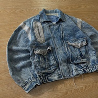 Veste en jean personnalisée pour homme, coupe ample, délavée à l'acide, avec empiècements et multiples poches, style streetwear épais, fabrication sur mesure, usine OEM ODM