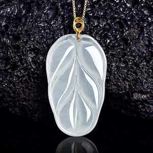 Colgante de Jade Natural Genuino Grado A con Diseño de Hoja - Estilo Hiphop, Buda, Bañado en Oro, Plata, Pieza Floral, Regalo para Mujer - Product Image 2