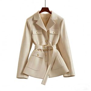 Blazer Monopetto da Donna con Colletto a Revers, Tinta Unita, Intrecciato, con Fascia in Vita, Casual, Versatile ed Elegante - Product Image 4