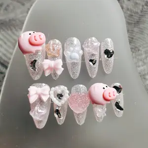 Factory Wholesale Handmade Luxury Bling Acrylic Press On Nails French Manicure On 10 Pcs For Finger Application ABS Material