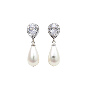 Orecchini a Goccia Hai con Perle Finte, Placcati in Rodio Oro Bianco, Argento 925, Gioielli Classici da Sposa per Donna - Product Image 1