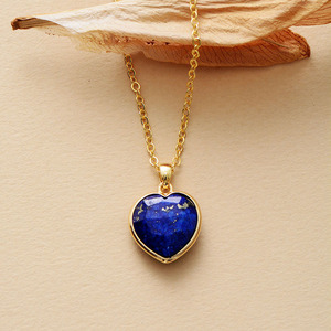 Collar con Colgante de Piedra Natural en Forma de Corazón, Chapado en Oro de 18K, Lapislázuli, Amatista, Ágata Negra, Joyería de Regalo - Product Image 4
