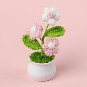 Hand Knitted Wool Yarn Artificial Flower Mini Potted Plant Gradient Color Decor For Home Office Wedding <b>Gift</b> - Product Image 2