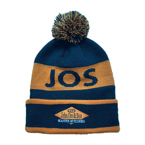 Handcrafted <strong>Men</strong> <strong>s</strong> Knit Pom Cuffed Logo <strong>Beanie</strong> Custom Jacquard Knitted Winter <strong>Hat</strong> With Pom Pom - Product Image 2