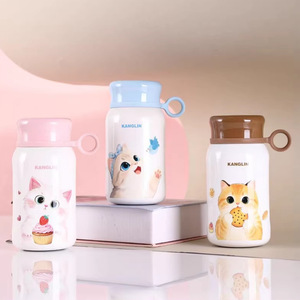 בקבוק מים תרמי מבודד מנירוסטה 10oz לילדים, בעיצוב חתול חמוד, מבית ZB Factory Wholesale Custom, מתאים לבית הספר, ללא BPA. - Product Image 1