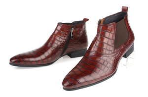 Stivali da uomo realizzati in pura pelle da Europa e America. Scarpe alte. Scarpe formali a punta con motivo in pietra - Product Image 2