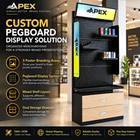 Étagère de présentation modulaire personnalisée APEX avec panneaux perforés, étagères détachables, affiches publicitaires magnétiques pour magasin de détail
