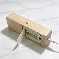 Base de Lámpara de Madera de Haya con Interruptor Táctil de Doble Control, LED Cálido y Blanco Disponible, Funciona con Pilas AAA