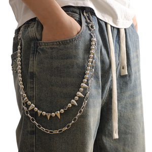 Punk Metal Studded Bead Double Layer <b>Waist</b> <b>Chain</b> Zinc Alloy Fashion Pants <b>Chain</b> Daily Wear - Product Image 1