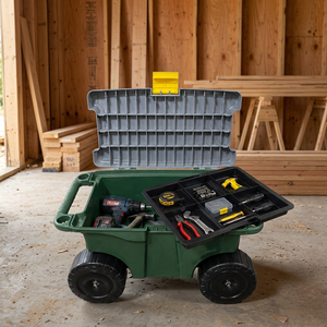 Green Garden <b>Tool</b> <b>Cart</b> With Lid And Wheels For Outdoor Storage And Transport - Product Image 2