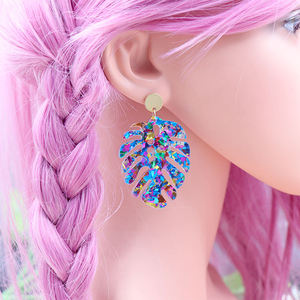 Ers180er1317 thiết kế mới handmade monstera lá Acrylic trang sức bông tai của phụ nữ nhiệt đới bên Cọ nhựa chính trống thiết lập - Product Image 3