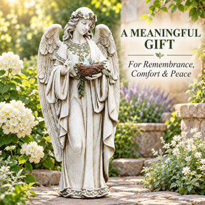 Statue <span class=keywords><strong>d</strong></span>'<span class=keywords><strong>ange</strong></span> de jardin en résine tenant un <span class=keywords><strong>nid</strong></span> <span class=keywords><strong>d</strong></span>'oiseau, figurine <span class=keywords><strong>d</strong></span>'<span class=keywords><strong>ange</strong></span> peinte à la main aspect pierre, <span class=keywords><strong>d</strong></span>écoration commémorative extérieure résistante aux intempéries pour porche - Product Image 1