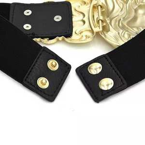 Ceintures élastiques à tête de lion dorée en vente chaude Explosion européenne <span class=keywords><strong>Ceinture</strong></span> <span class=keywords><strong>large</strong></span> élastique sculptée en or pour femmes - Product Image 5