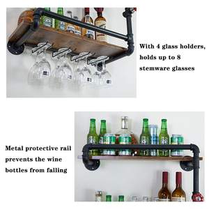 Casier à vin mural à 2 niveaux, petites étagères flottantes suspendues pour mini bar à liqueur avec <span class=keywords><strong>rangement</strong></span> pour porte-verre <span class=keywords><strong>sous</strong></span> - Product Image 2