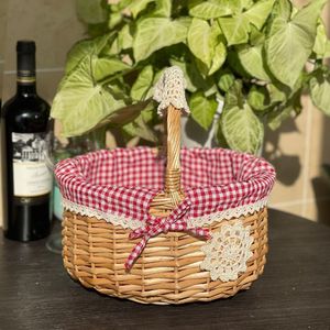 Rattan <b>Basket</b> Oval With Handles Cotton Lining Storage <b>Basket</b> For Fruit Vegetable Neatening - Product Image 4