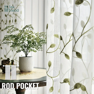 2 Pcs/Set Leaves Sheer Tier Curtain <span class=keywords><strong>Taupe</strong></span> Leaf Embroidery Curtain Voile Linen Leaves Curtain for Bathroom Kitchen Home - Product Image 4