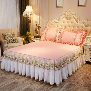 यूरोपीय शैली क्वीटेड बेड स्कर्ट महिला फीता बिस्तर स्कर्ट शीतकालीन मोटी गैर-पर्ची बिस्तर