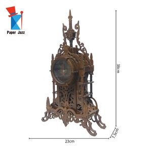 Decoración de casa de corte láser clásica campanario DIY forma 3D de escritorio de madera reloj de rompecabezas para adultos para los niños - Product Image 6