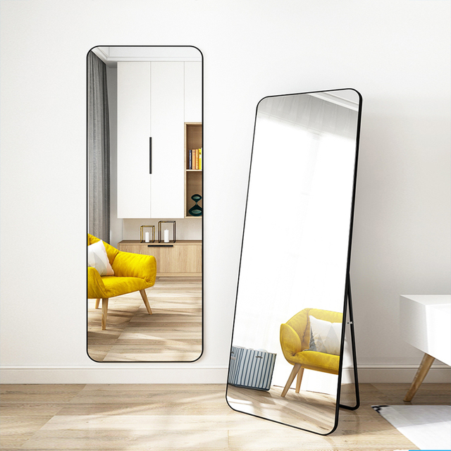 Modern Black Decorative Large Metal Crush Crystal Free Gold Salon Floor Standing Silver Mirror