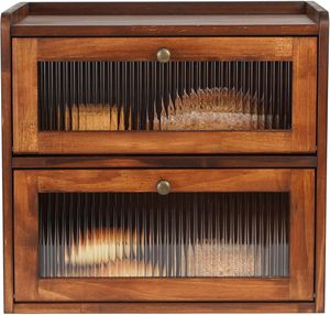 Boîte <span class=keywords><strong>à</strong></span> <span class=keywords><strong>pain</strong></span> en bois <span class=keywords><strong>à</strong></span> 2 niveaux, style vintage, organiseur de nourriture, bac de rangement pour comptoir de cuisine, boîte <span class=keywords><strong>à</strong></span> <span class=keywords><strong>pain</strong></span> avec fenêtre en acrylique - Product Image 1