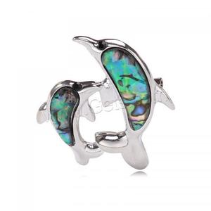 Broche de Joias em Forma de Golfinho com Concha de Abalone Prateada para Mulheres, Liga de Zinco, Cor Original 40x42mm 1630907 - Product Image 2