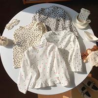 T-shirts à manches longues pour bébé fille avec volants, style coréen mignon, imprimés à pois, floraux, cerises et léopard, collection printemps